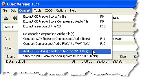 Choose the Add Riff header Option
