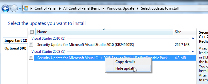 Hide the Update
